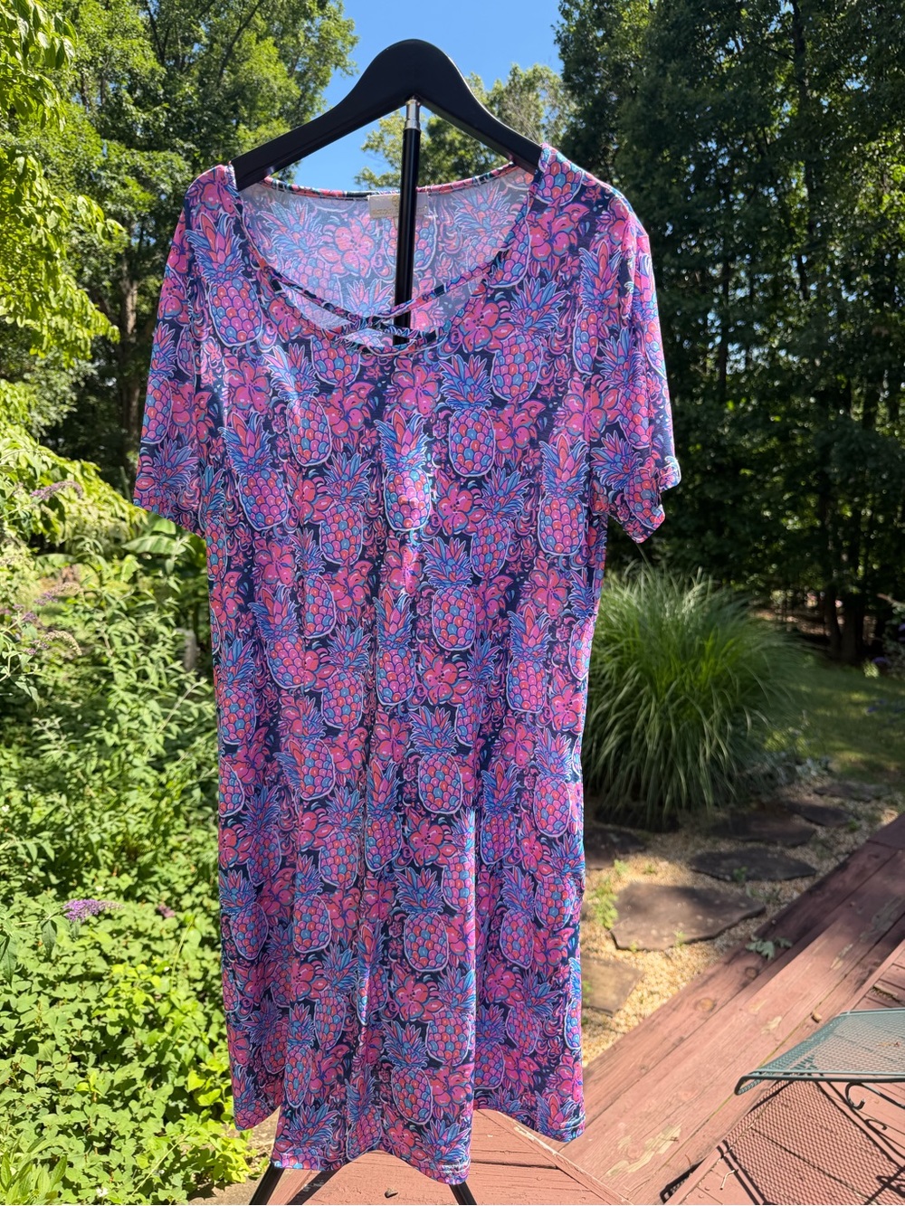 Simply Southern Pink & Blue Pineapple Print Dress- Size XL